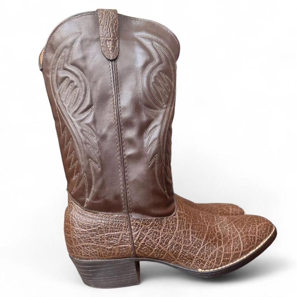 Bronco Men’s Size 12 Brown Western Cowboy Boots USA Made Faux Leather dress
